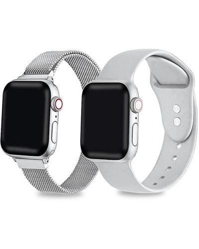 The Posh Tech 2-pack Silicone & Stainless Steel Apple Watch Replacement Bands/38mm-40mm - White
