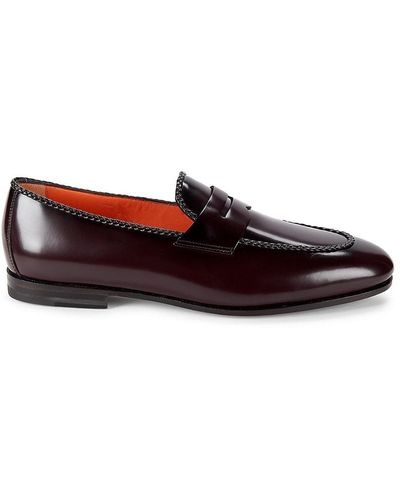 Santoni Patent Leather Penny Loafers - Red