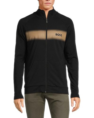 BOSS Logo Zip Up Jacket - Black