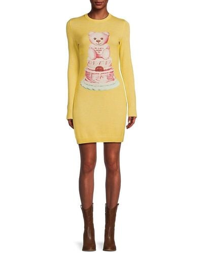 Moschino Graphic Virgin Wool Mini Dress - Yellow