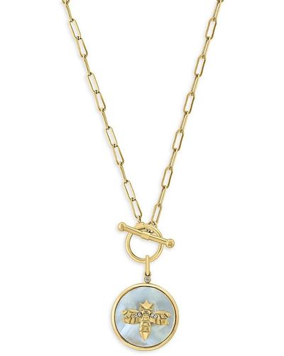 Effy 14k , Mother Of Pearl & Diamond Bee toggle Necklace - Metallic