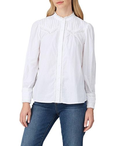 Sanctuary Band Collar Lace Trim Shirt - White