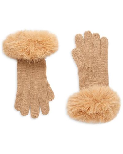 Saks Fifth Avenue Faux Fur Trim Cashmere Gloves - Black