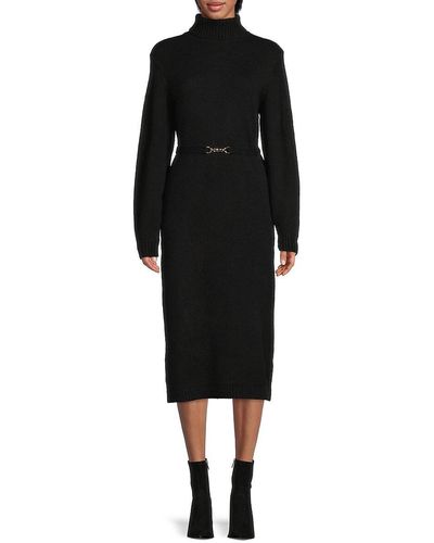 Saks Fifth Avenue Belted Turtleneck Jumper Dress - Black