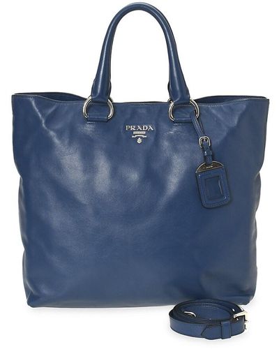 Prada Two-way Leather Tote Bag - Blue