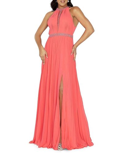 Terani Beaded Highneck Pleated Gown - Pink