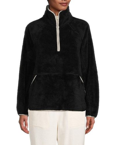 SAGE Collective Wander Faux Shearling Zip Pullover - Black