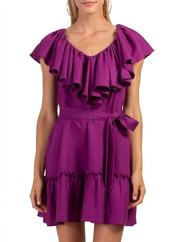 Trina Turk Vacation Ruffled Linen Mini Dress - Purple