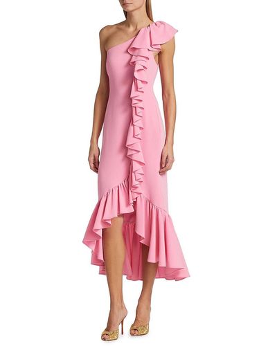 Cinq À Sept Jovette Ruffle One Shoulder Midi Dress - Pink