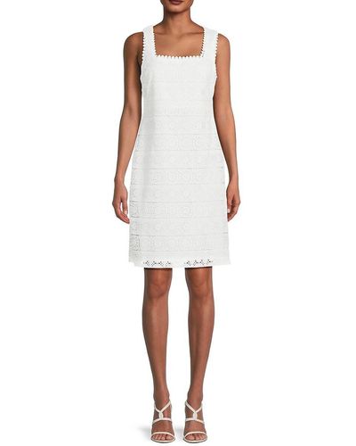 Kensie Crochet Lace Shift Dress - White