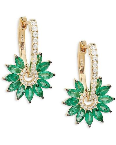 Effy 14K, & Diamond Huggie Earrings - Green