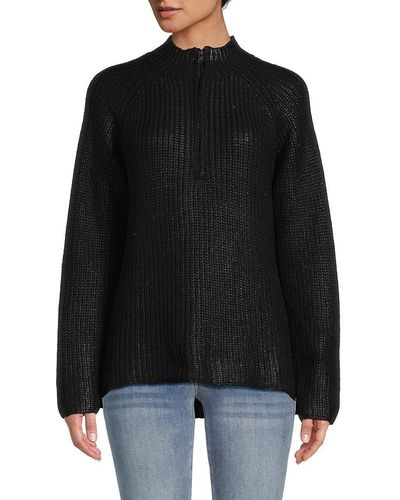 Vintage Havana Raglan Sleeve Zip Up Sweater - Black