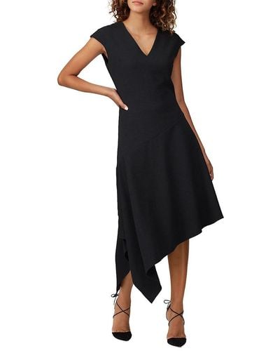 Natori Cap Sleeve Asymmetric Midi Dress - Black