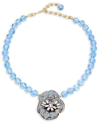 Heidi Daus Goldtone Pansy Crystal Pendant Necklace - Blue