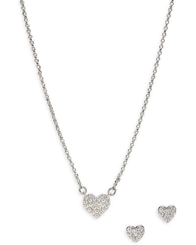 Kate Spade Yours Truly Silvertone & Cubic Zirconia Heart Pendant Necklace & Stud Earrings Set - Metallic