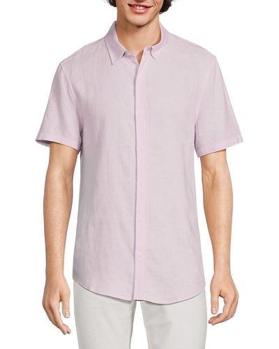Onia Linen Blend Short Sleeve Shirt - Purple
