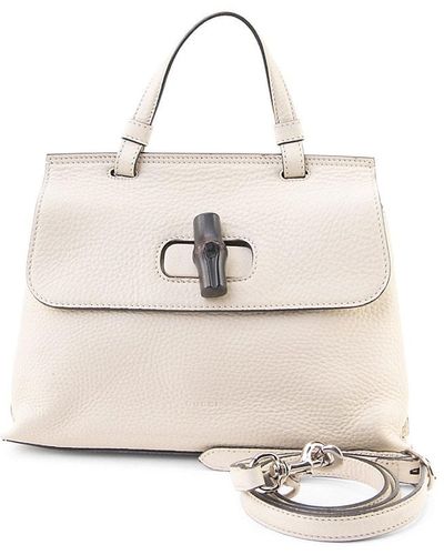 Gucci Bamboo Daily Pebbled Leather Satchel - White