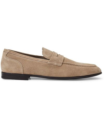 Bruno Magli Lauro Textured Suede Penny Loafers - White