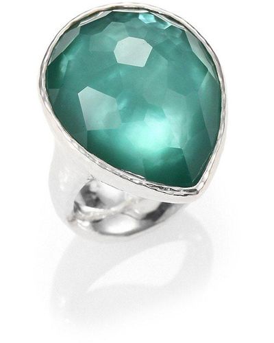 Ippolita Wonderland Mint Mother-of-pearl, Clear Quartz & Sterling Silver Large Teardrop Doublet Ring - Green