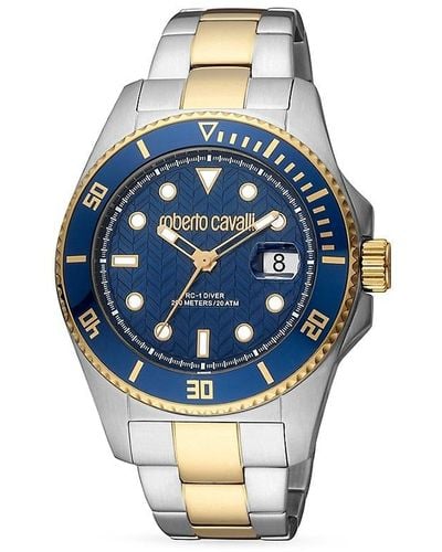Roberto Cavalli 44mm Two Tone Stainless Steel Bracelet Watch - Blue