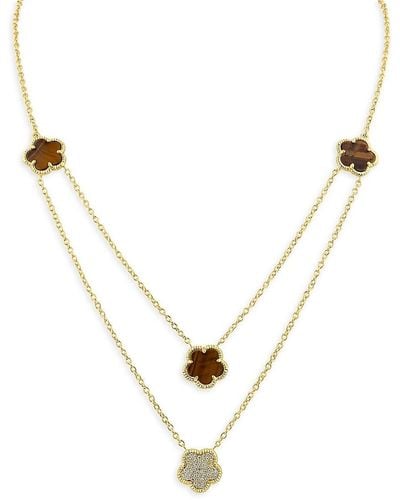 CZ by Kenneth Jay Lane 14k Goldplated, Cubic Zirconia & Faux Tiger's Eye Layered Necklace - Metallic
