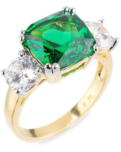 CZ by Kenneth Jay Lane Look Of Real 14k Goldplated & Cubic Zirconia Engagement Ring - Green