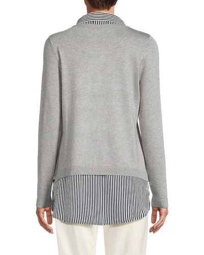 Adrianna Papell Twofer Shirt Sweater - Gray