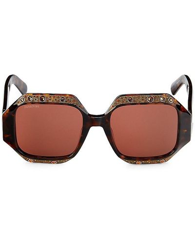 Swarovski 53mm Faux Crystal Geometric Sunglasses - Brown