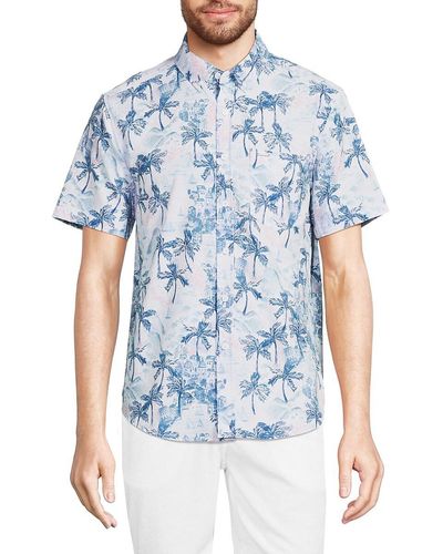Vintage Summer Palm Print Shirt - Blue