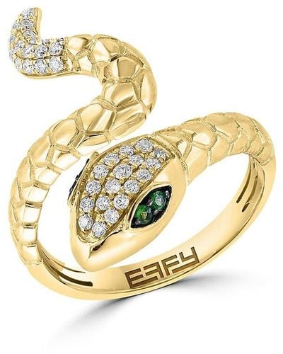 Effy 14k Yellow Gold, Tsavorite & Diamond Snake Ring - Metallic