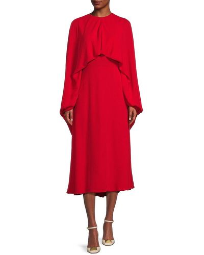 Valentino Silk Batwing Sleeve Midi Dress - Red