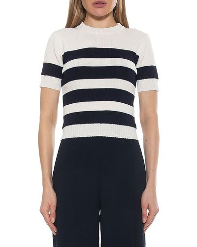 Alexia Admor Pat Striped Short Sleeve Sweater - Blue