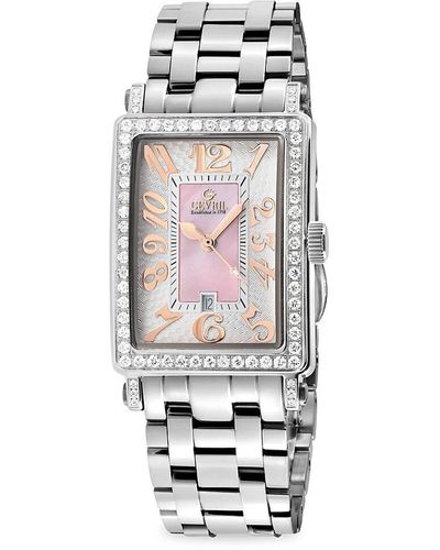 Gevril Avenue Of Americas Mini 25mm Stainless Steel, Mother Of Pearl & Diamond Bracelet Watch - White