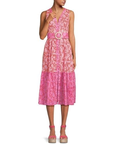 Sam Edelman Selene Floral Belted Midi Dress - Pink
