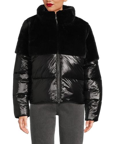 Save The Duck Vanity Mixed Media Faux Fur Puffer Jacket - Black