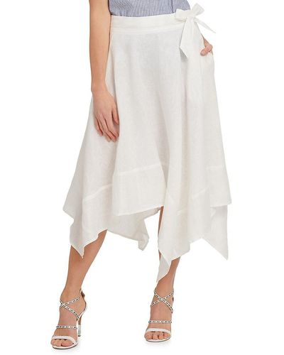 DKNY Asymmetrical Linen Midi Skirt - White