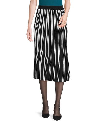 Karl Lagerfeld Striped Pleated Midi Skirt - Black