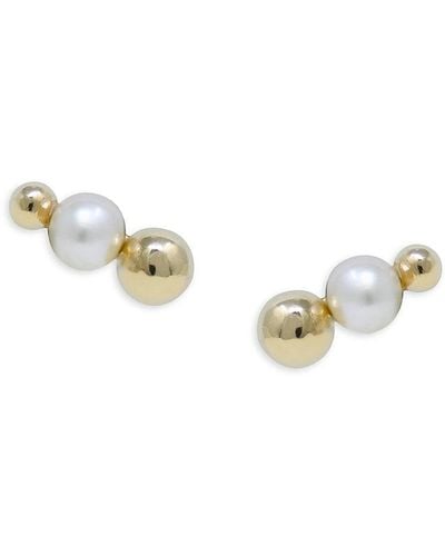 Anzie Dew Drop 14k Yellow Gold & 3mm Round Cultured Freshwater Pearl Stud Earrings - Metallic