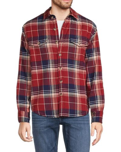 Bonobos Faux Shearling Lined Plaid Flannel Overshirt - Red