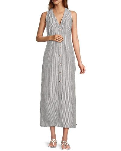 Onia Striped Linen Blend Midi Dress - Gray