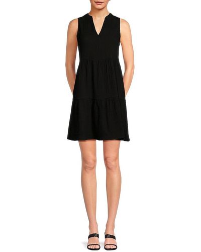 Saks Fifth Avenue Gauze Split V-Neck Mini Dress - Black