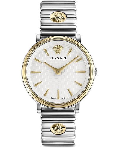 Versace V-Circle Logomania 38Mm Two Tone Stainless Steel Bracelet Watch - Metallic