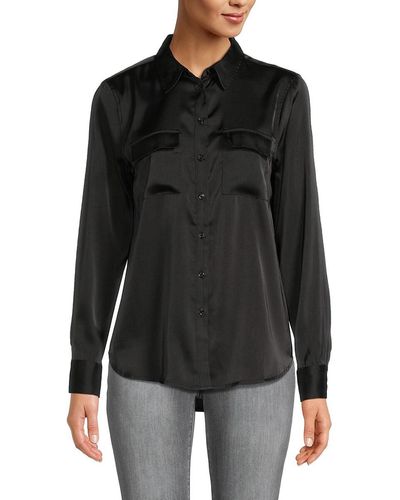 Saks Fifth Avenue Cargo Pocket Satin Shirt - Black