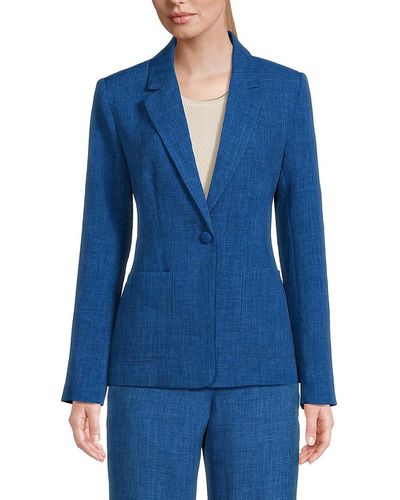 Elie Tahari T Tahari Checked Single Button Blazer - Blue