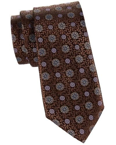 Canali Patterned Silk Tie - Brown