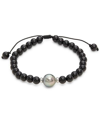 Effy Sterling Silver 10mm Tahitian Pearl & Onyx Beaded Bracelet - Black