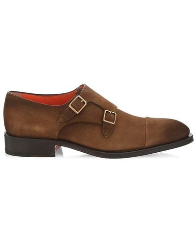 Santoni Suede Monk Strap Shoes - Brown