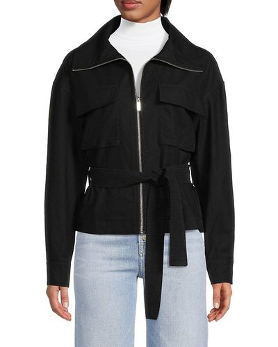 Calvin Klein Tie Waist Zip Front Jacket - Black