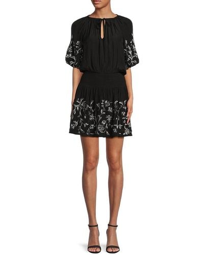 Ramy Brook Keanu Floral Blouson Mini Dress - Black