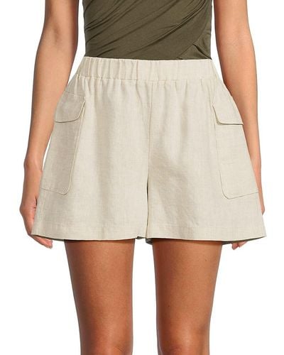 Saks Fifth Avenue Flat Front 100% Linen Shorts - White